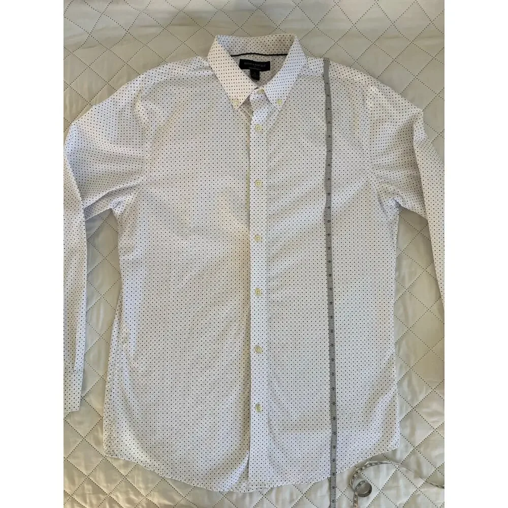 Banana Republic Non Iron Slim Fit Dress Shirt Men’s L White Blue Cotton